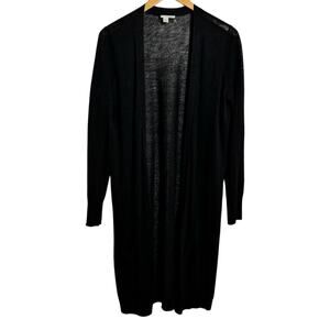 Halogen Linen Light Weight Duster Cardigan Sweater Women M Black Minimal Modest